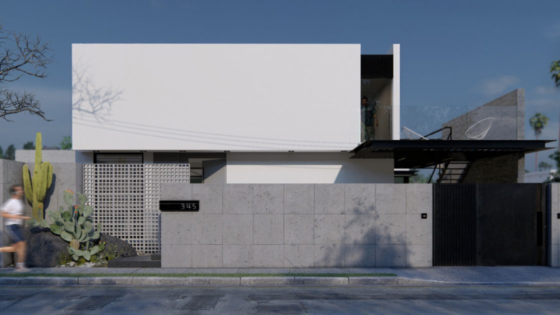 Cores sóbrias e arquitetura linear compõem fachada minimalista
