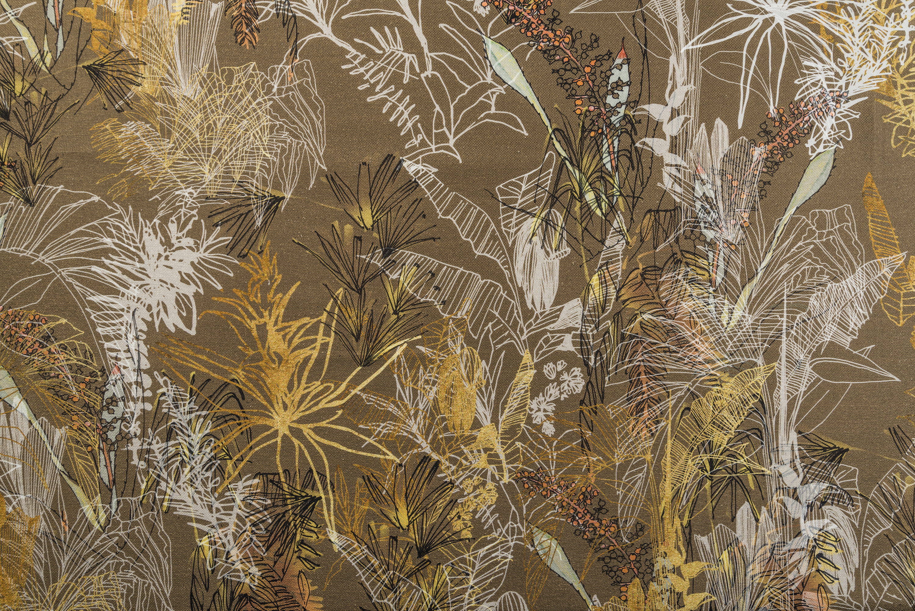 Estampa Trópicos I, por Ana Laet. “Adoro fazer estampas. Reinventar uma flor. Montar paisagens. Imaginar nossos trópicos em paredes e vestidos que passeiam por aí”. Imagem: Edson Garcia.