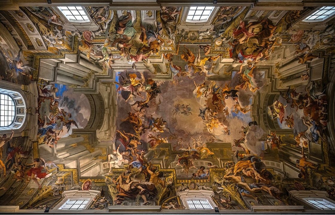 Triunfo de Santo Inácio de Loyola, afresco de Andrea Pozzo no teto da igreja de Santo Inácio de Loyola, Roma, Itália.
