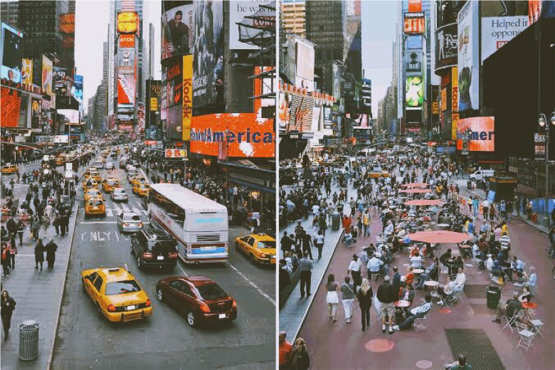 Times Square antes e depois - pessoas e negócios mais saudáveis (Foto: Divulgação)