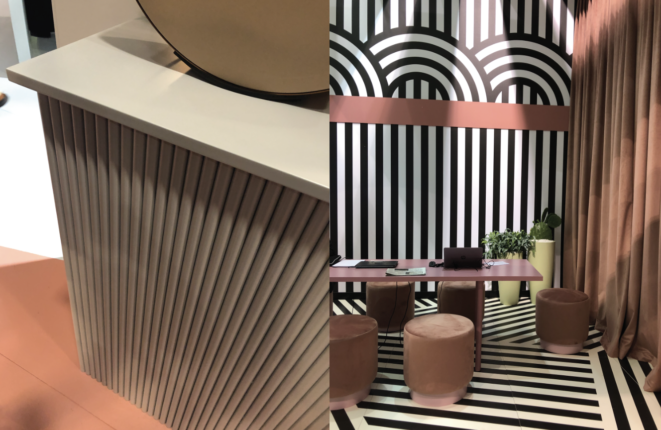 Detalhes de móveis e ambientes do Salone del Mobile 2019, inspirados nos detalhes da art déco (Foto: Bárbara Cassou)