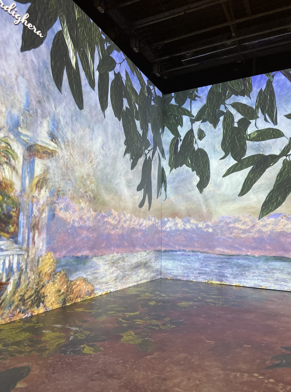 Sala principal da exposição faz projeções dos quadros de Monet (Foto: Bárbara Cassou)