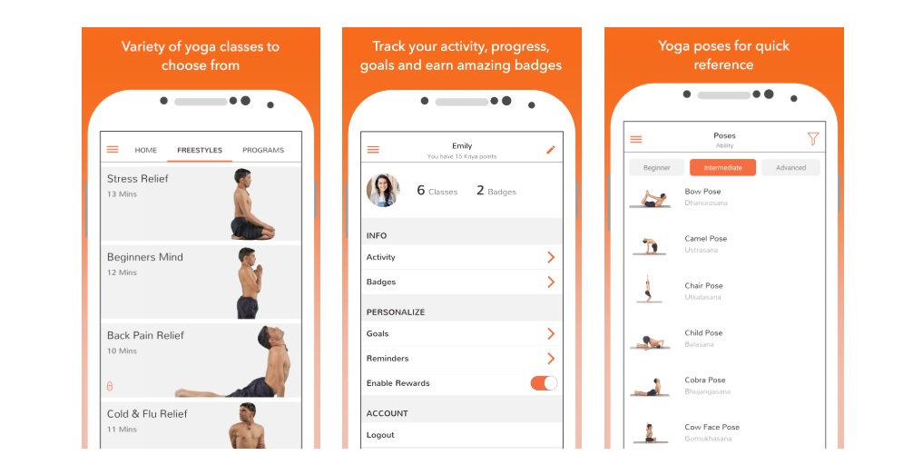 Interface do app Track Yoga ensina posições e tempo para cada atividade (Imagem: Track Yoga)