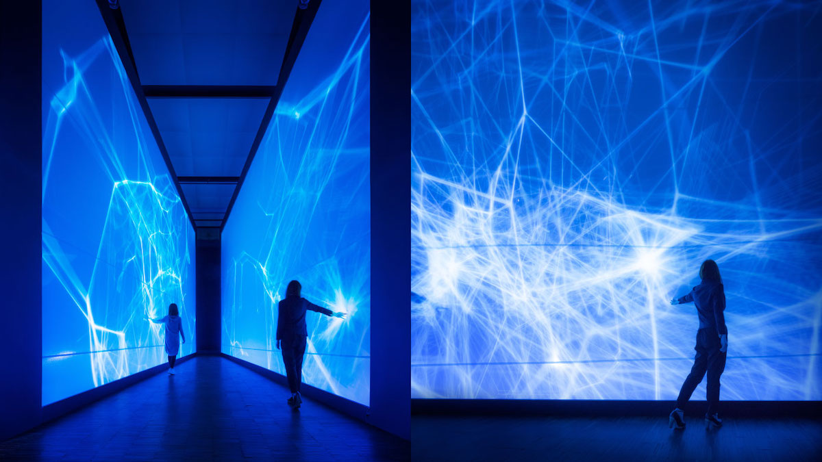 Paredes interativas do instalação dois "interactive wall" (Foto: Tomooki Kengaku's / Cortesia WOW Inc.)