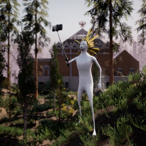 Cena do videogame do artista Mikhail Maximov que permite visitar o Pavilhão Giardini virtualmente