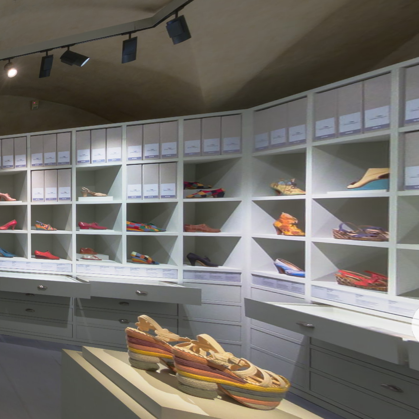 O acervo de sapatos do museu (Fonte: Tour virtual museu Salvatore Ferragamo)