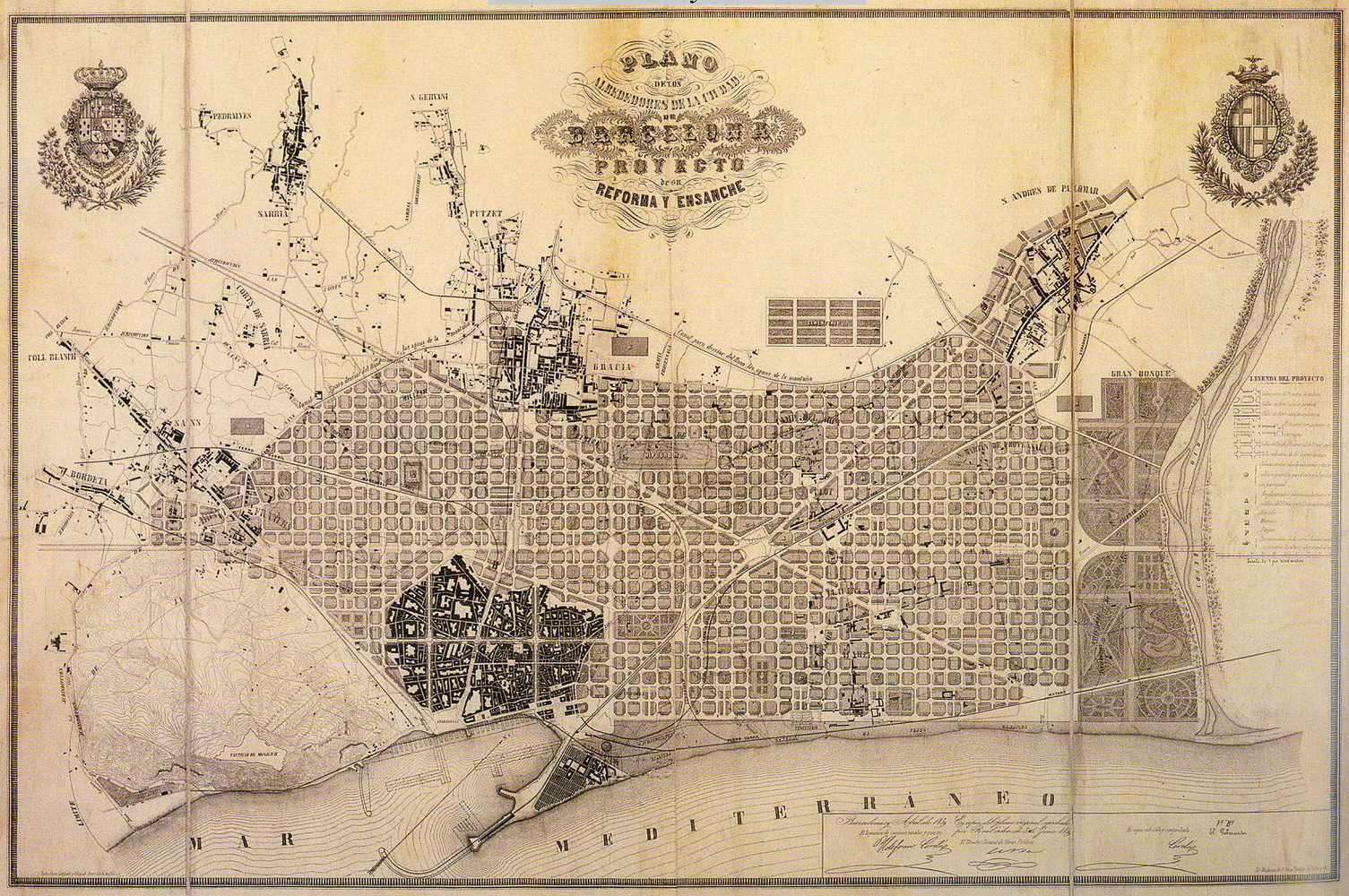Plano Cerdà (1858) Imagem Ildefons Cerdà i Sunyer - Museu d'Historia de la Ciutat, Barcelona (Imagem de domínio público)