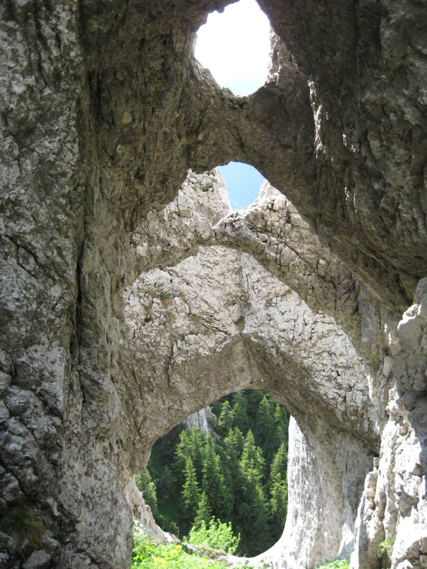 Rocha de limestone grande em meio a área verde
