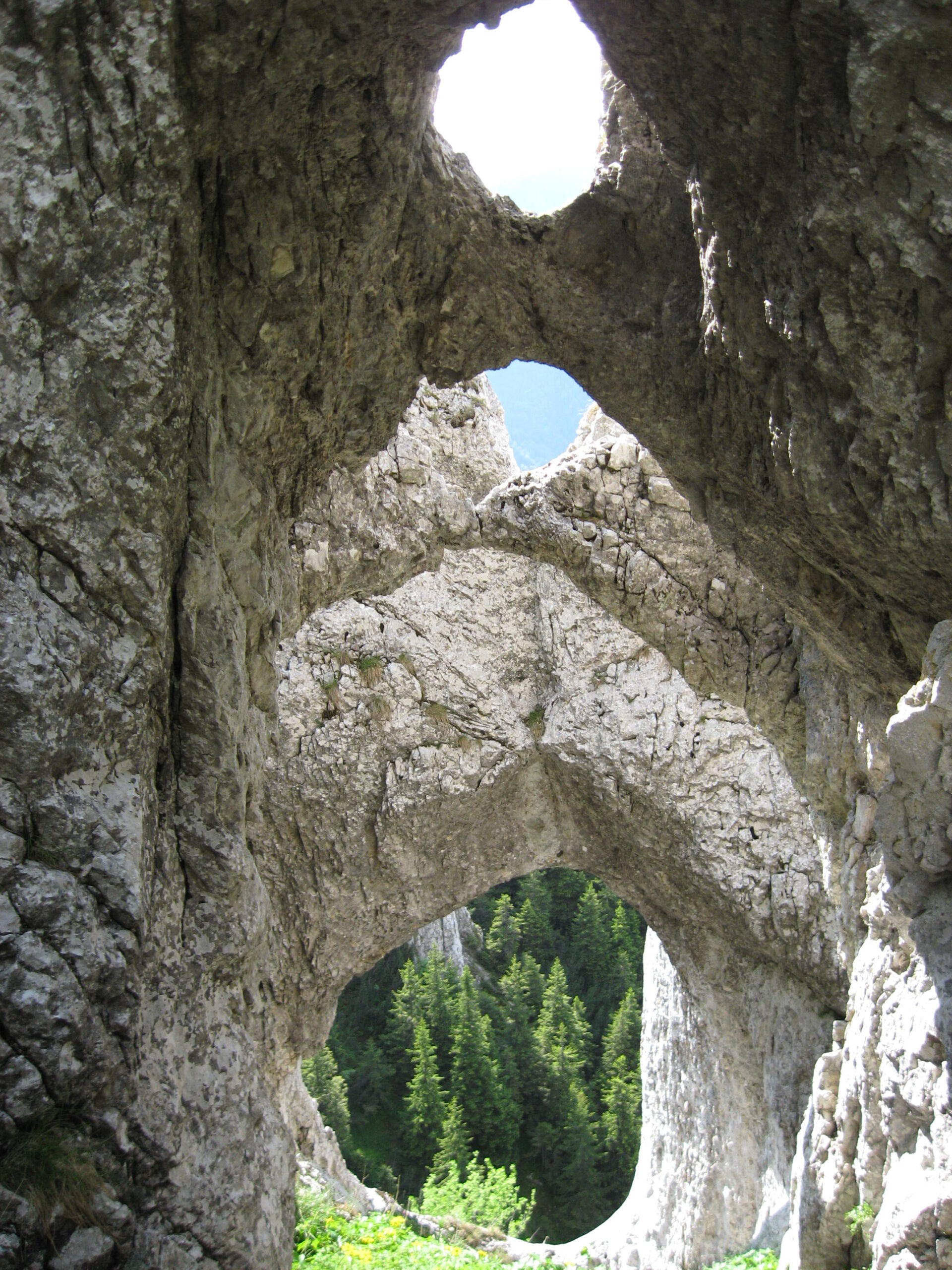 Formação de Limestone de La Zaplz, nas montanhas Piatra Craiului, na Romênia 