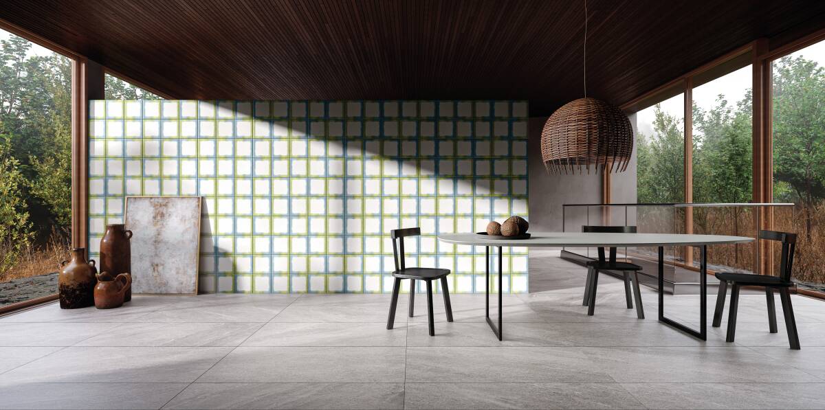 parede com revestimento shibori, criação da designer italiana Paola Navone em parceria com a Portobello