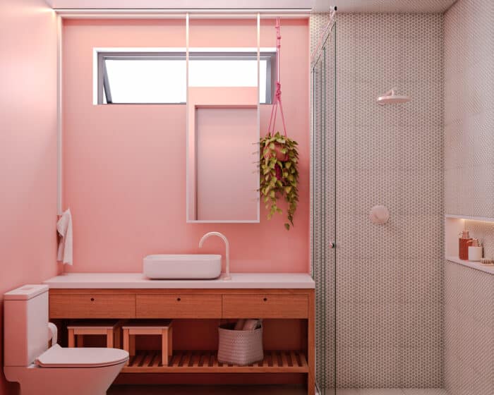 banheiro rosa com pastilhas