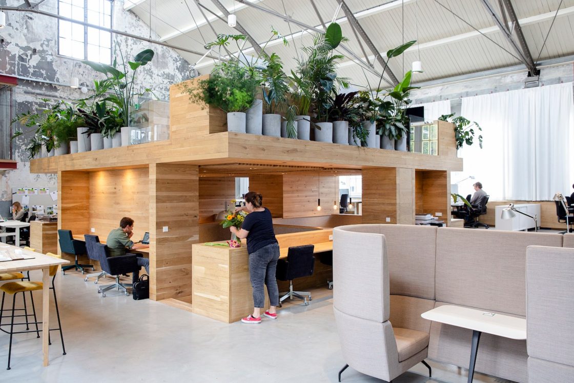 nichos de madeira no coworking sustentável