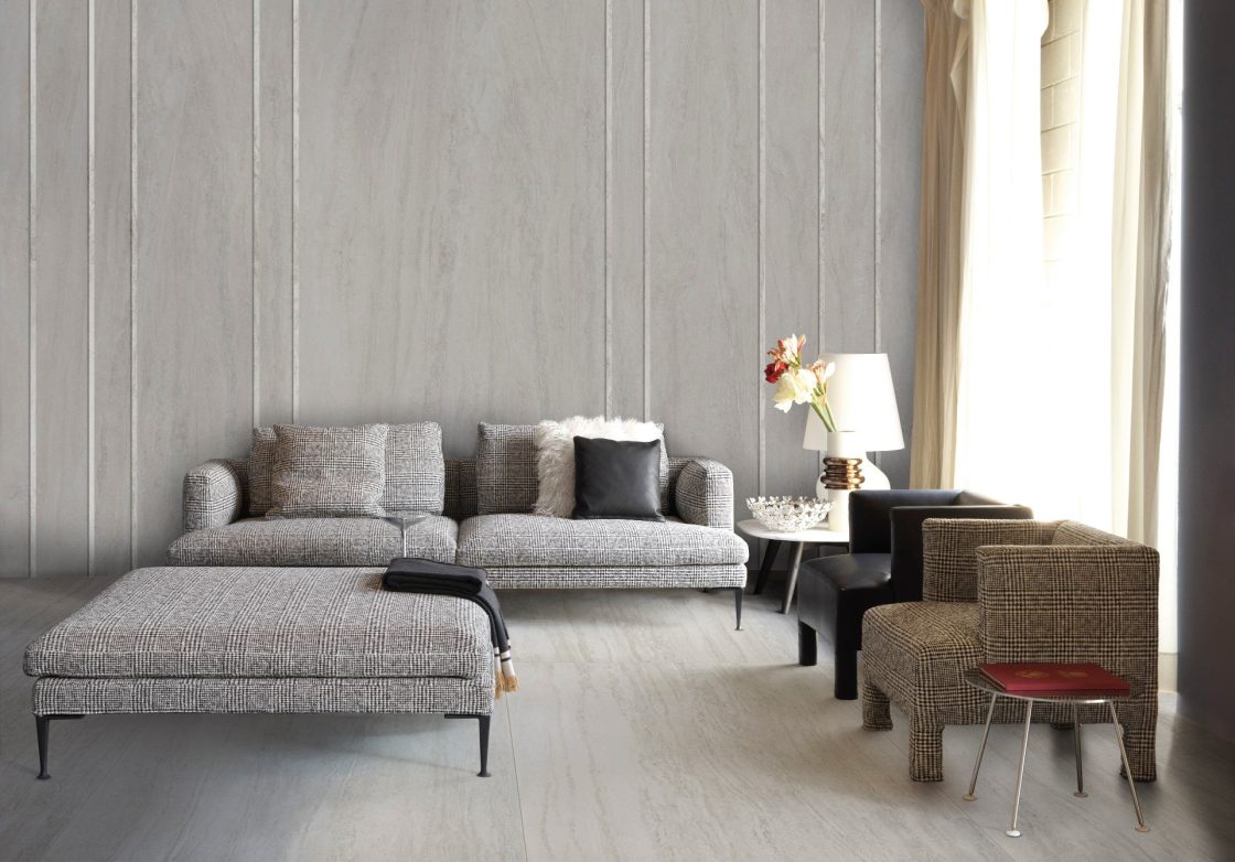 sala de estar clássica com mármore travertino