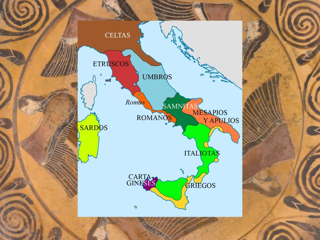 Mapa com povos que ocuparam a Itália