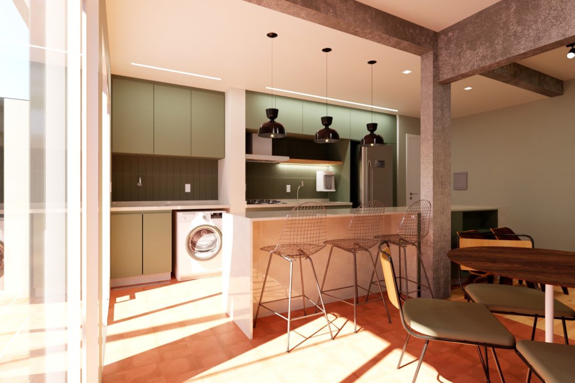 projeto de interiores integrado cozinha e sala de jantar