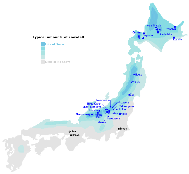 Mapa da neve no Japão