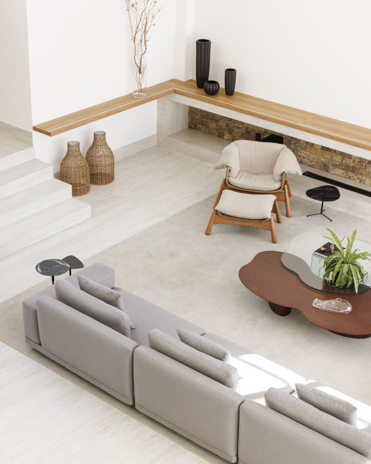 Sala de estar com paleta de cores neutras