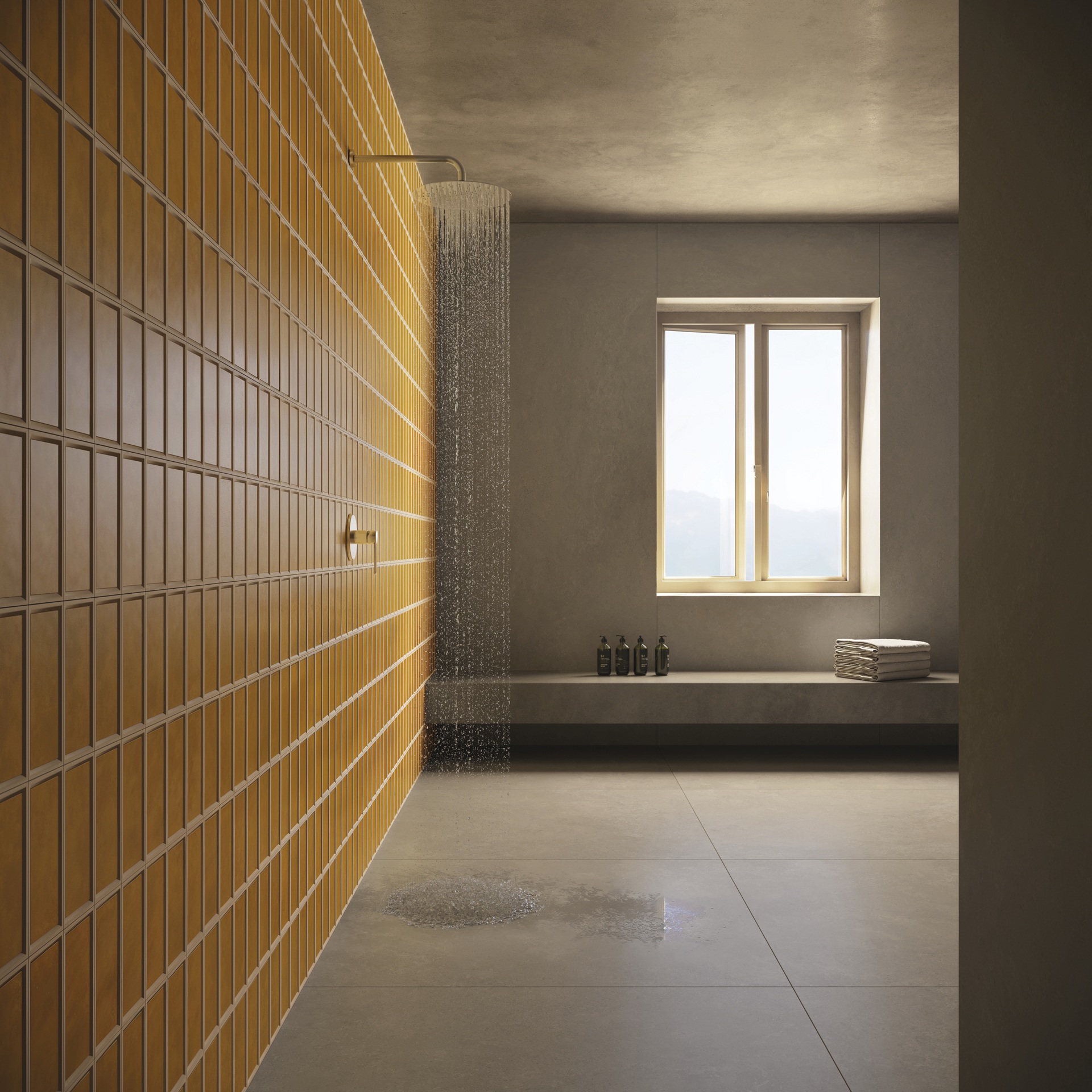 Banheiro com parede em Aquarelle Yellow