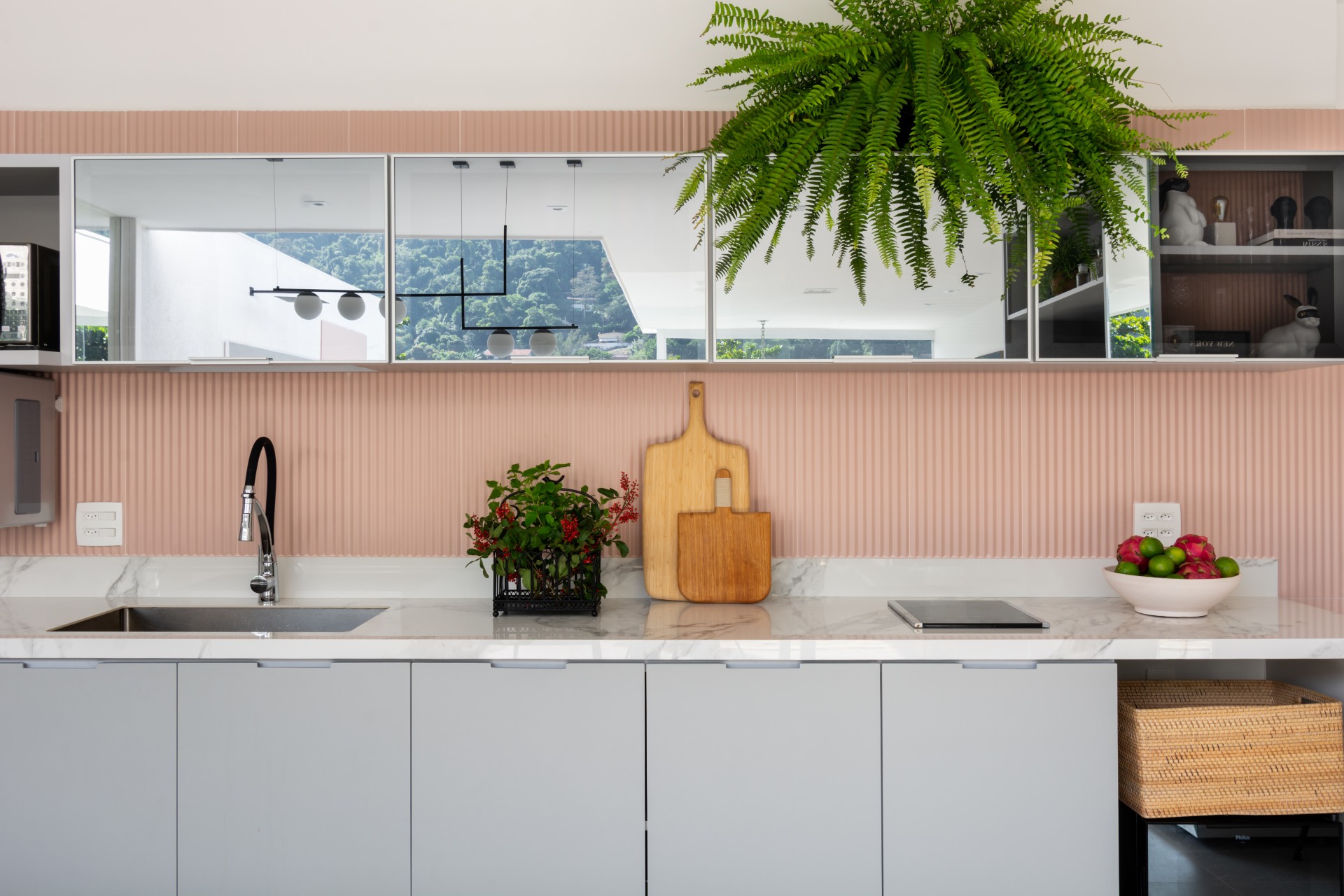 Imagem 3D renderizada de balcão de área gourmet