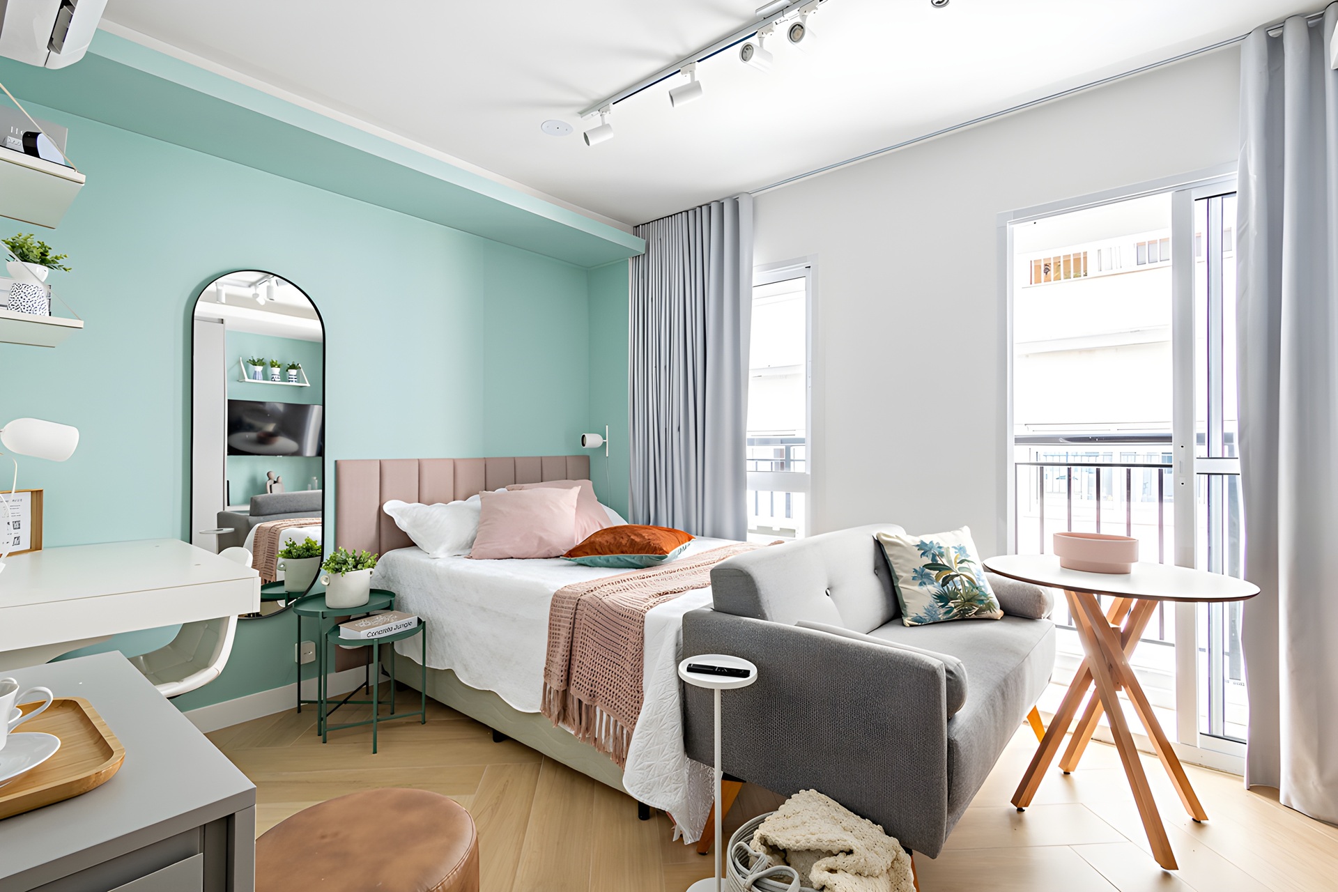 Espaço destinado ao quarto em apartamento studio