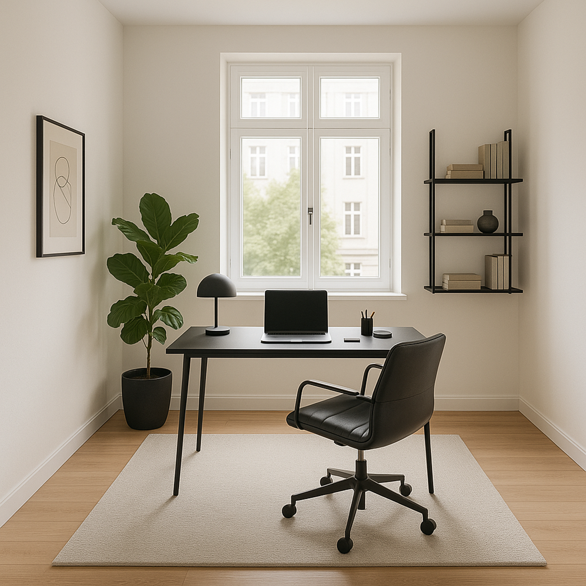 IA na arquitetura Projeto de home office criado com Interior AI, combinando conforto, estética e tecnologia para espaços de trabalho inteligentes