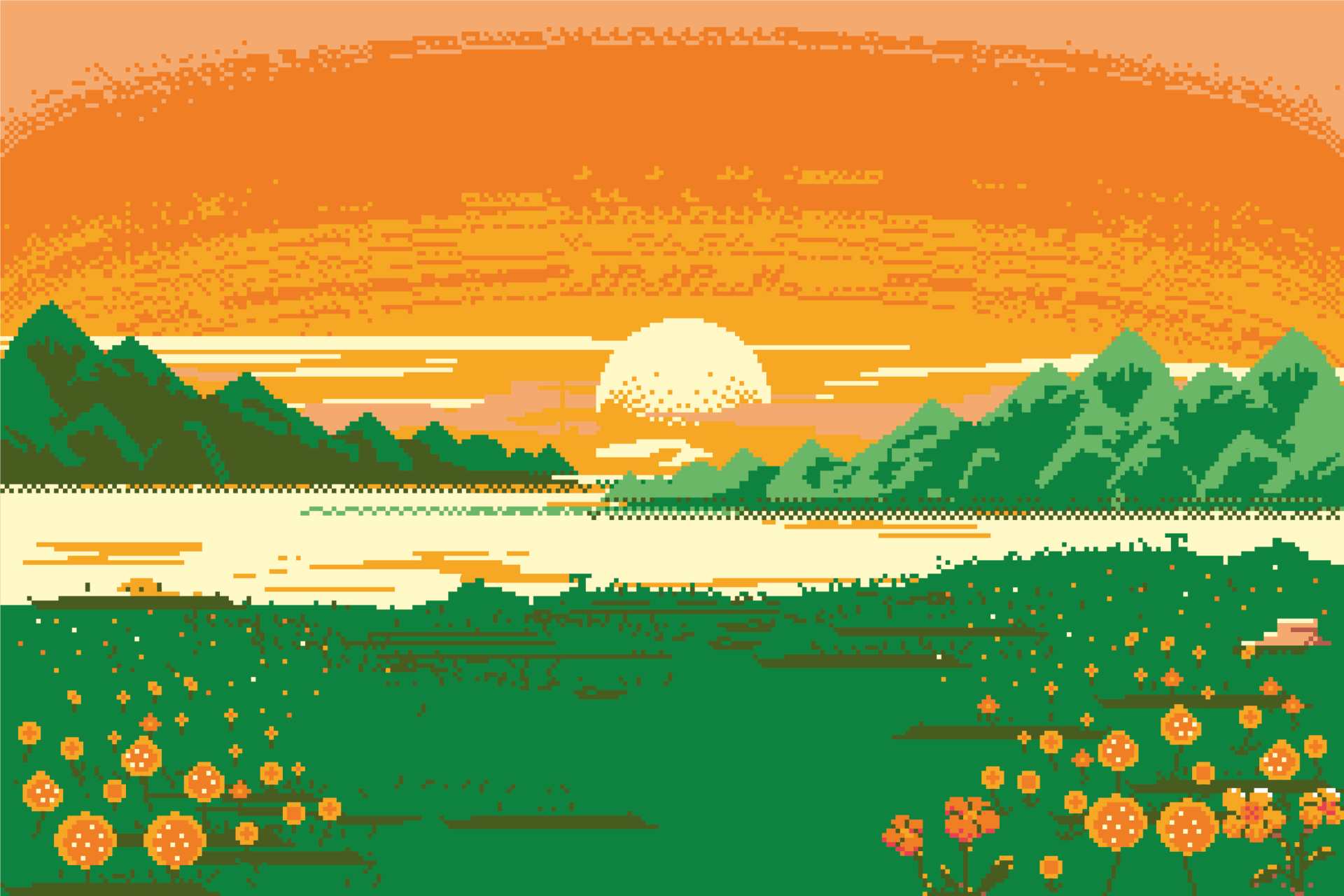 paisagem criada com estilo pixel art