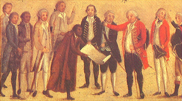 Pintura de João Francisco Muzzi retratando Mestre Valentim entregando o projeto do Recolhimento da Nossa Senhora do Parto a D. Luís de Vasconcelos e Sousa, vice-rei do Brasil