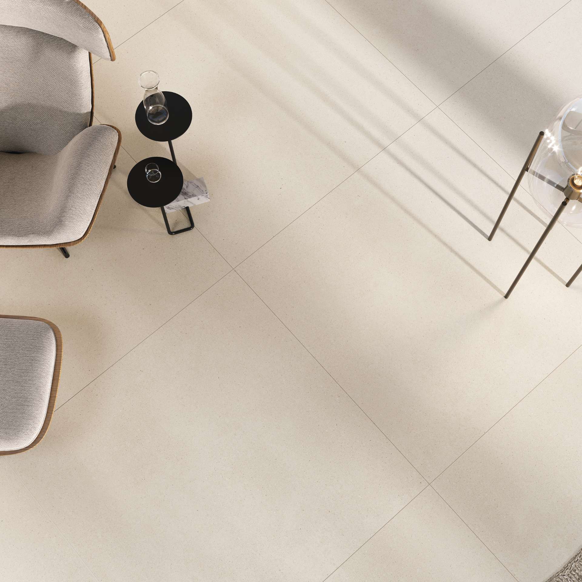 Terrazzo veneziano claro em porcelanato assentado no piso