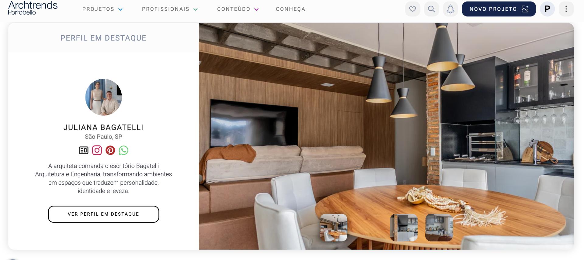 print da tela da home do Archtrends profissional de destaque
