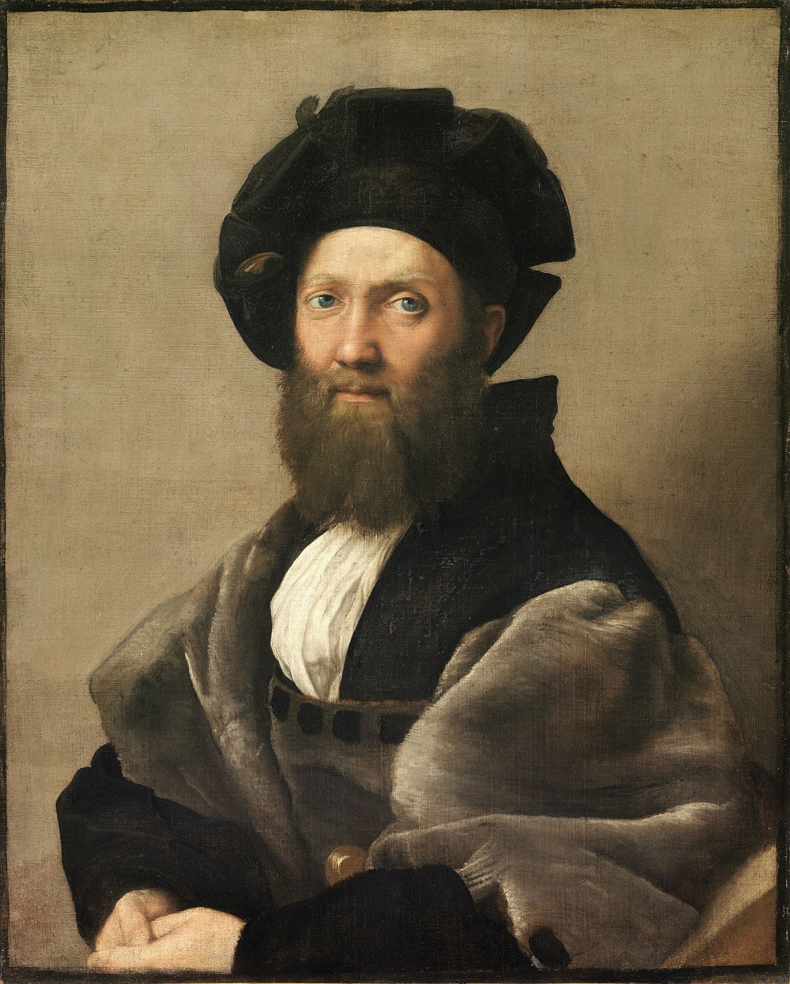 Exposto no Museu do Louvre, em Paris, o "Retrato de Baldassare Castiglione" representa o escritor e diplomata italiano com roupas sóbrias e olhar sereno
